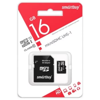 Карта памяти Smartbuy(microSDHC Class 10 16GB + SD adapter SB16GBSDCL10-01 чёрный)