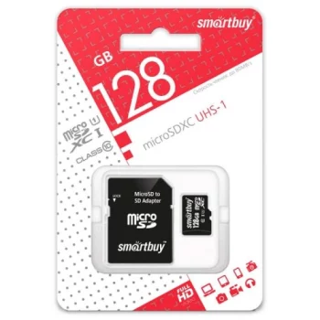 Карта памяти Smartbuy(microSDXC 128GB Class 10 + адаптер (SB128GBSDCL10-01))